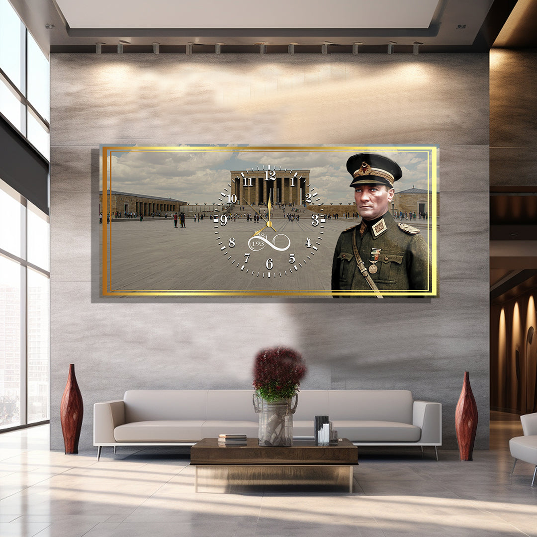Saatli Atatürk Temalı Cam Tablo