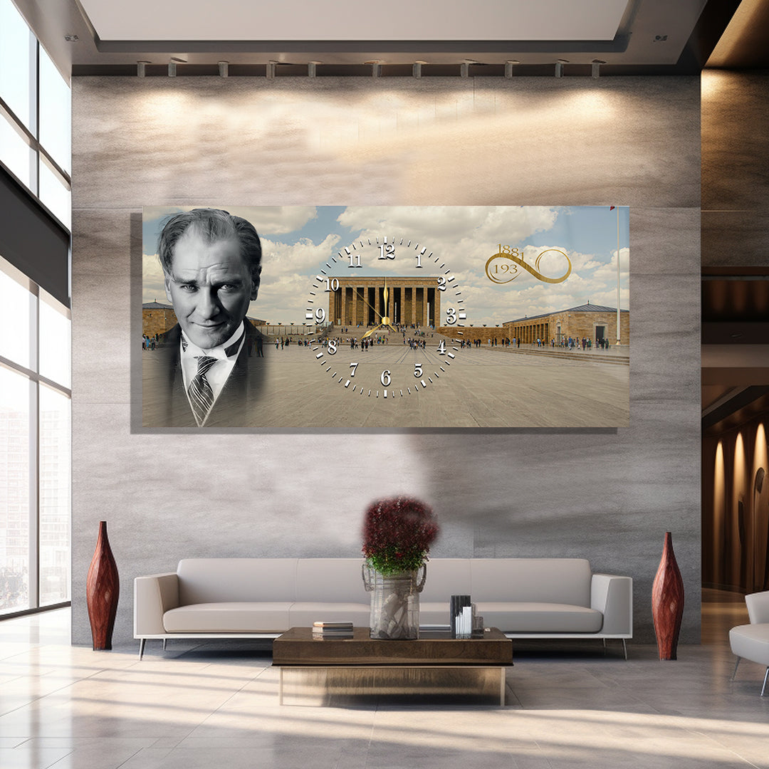 Saatli Atatürk Temalı Cam Tablo