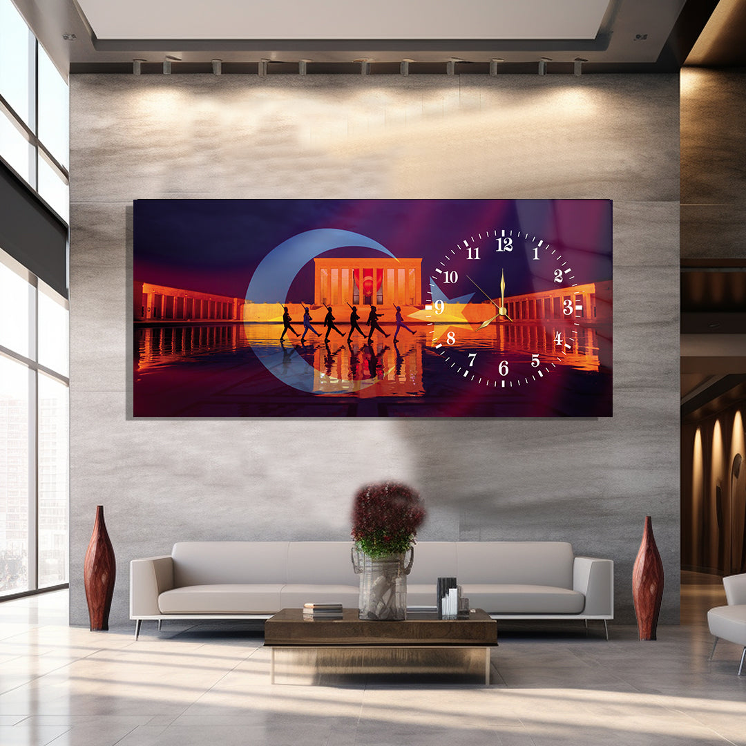Saatli Atatürk Temalı Cam Tablo