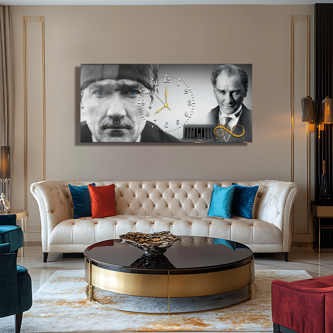 Saatli Atatürk Temalı Cam Tablo